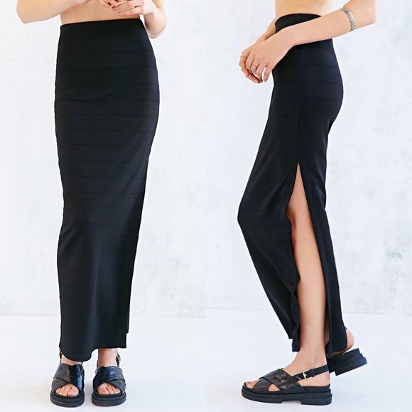 black fitted maxi skirt